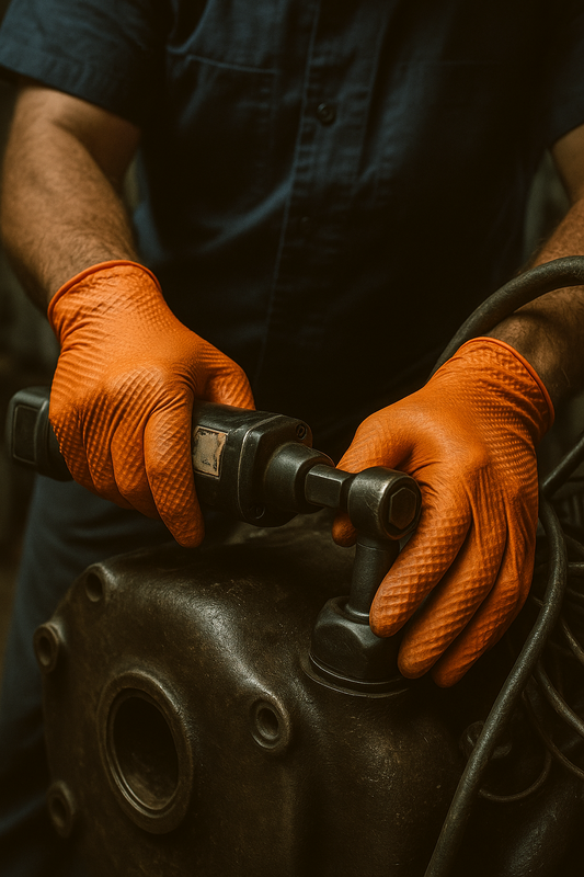 Heavy Duty 8 Mil Orange Nitrile Disposable Industrial Gloves Diamond Textured