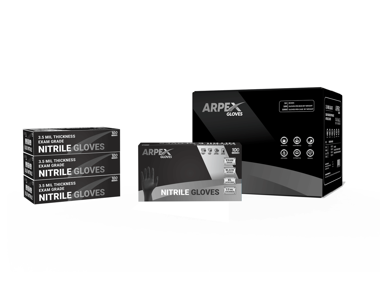 3.5 Mil Black Nitrile Disposable Exam Gloves