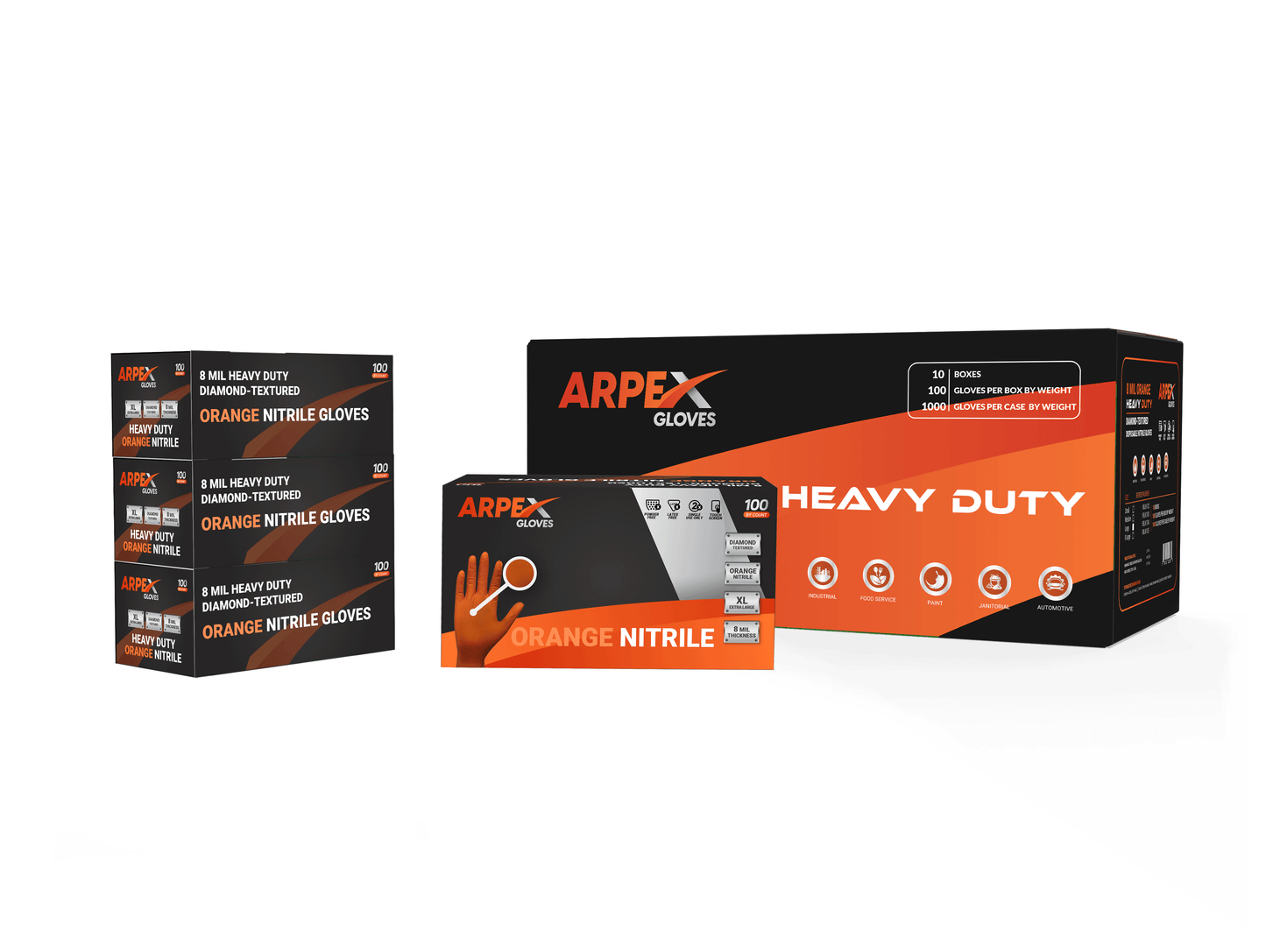 Heavy Duty 8 Mil Orange Nitrile Disposable Industrial Gloves Diamond Textured