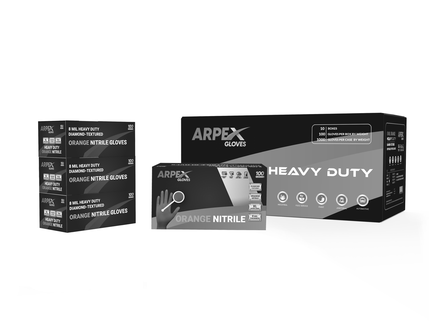 Heavy Duty 8 Mil Black Nitrile Disposable Industrial Gloves with Diamond-Textured