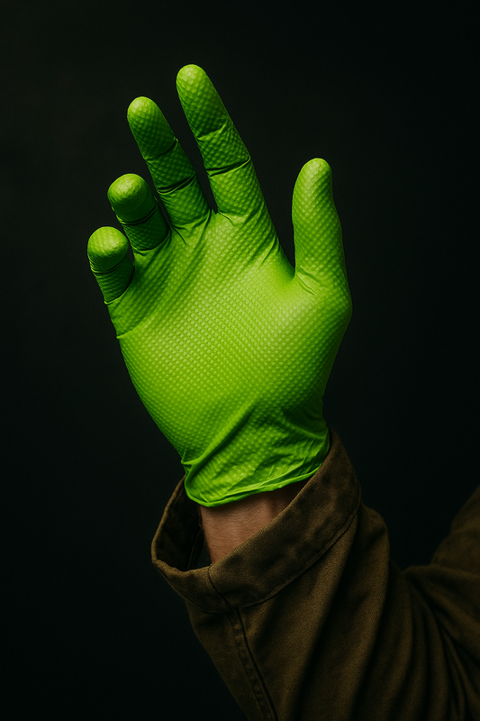 Heavy Duty 8 Mil Green Nitrile Disposable Industrial Gloves Diamond Textured