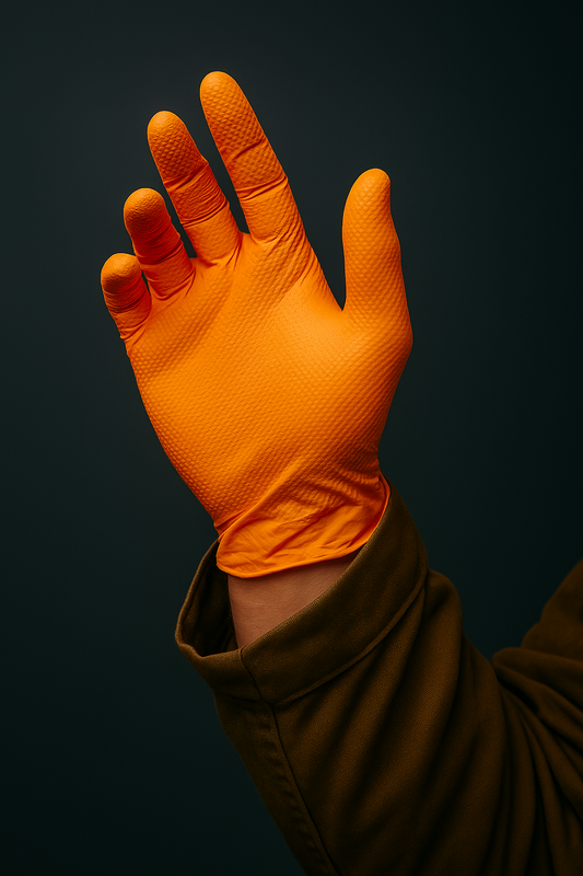 Heavy Duty 8 Mil Orange Nitrile Disposable Industrial Gloves Diamond Textured